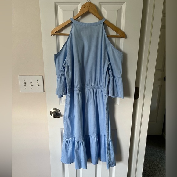 Ann Taylor Striped Cold Shoulder Shirt Dress - Picture 3 of 6